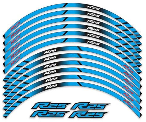 TRFBD Modische Persönlichkeit Motorrad-Nabenaufkleber, Radaufkleber, Reflektierender Felgenaufkleber, Dekoration, Innerer Felgenaufkleber, Für YZF-R25, YZF R25(Blu)