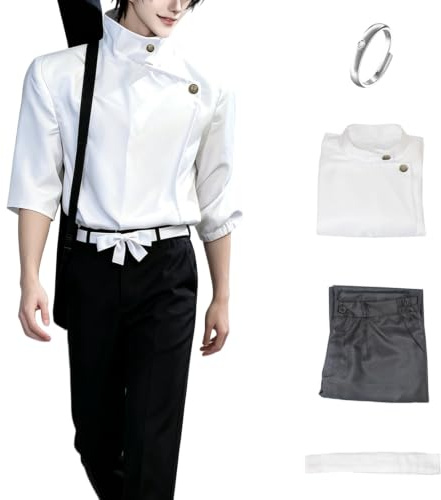 IOPBOT Herren Anime JJK Cosplay-Kostüm, Uniform, Oberteil, Hose, Anzug, Halloween-Outfits, komplettes Set mit Ring