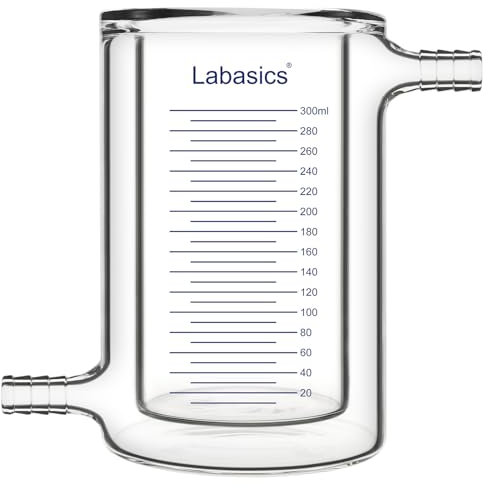 Labasics Jacketed Beaker, Made of High Borosilicate Glass, Durable Double Walled Laboratory Glassware for Thermal Control and Chemical Reactions, 300 ml