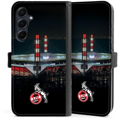 Klapphülle kompatibel mit Samsung Galaxy A 55 5G Handyhülle aus Kunst Leder schwarz Flip Case 1. FC Köln Stadion Offizielles Lizenzprodukt