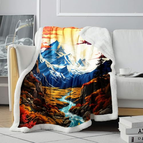 Sherpa-Decke, Bunte Jotunheimen-Berge 3D-gedruckte Decke, weiche und warme Decke, geeignet für Kinder, Mädchen, Jungen, Geburtstagsgeschenk für Tochter. Größe: 130x150cm