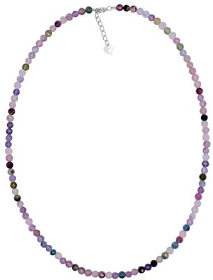 Turmalin Halskette 925 Silber Natürlicher Edelstein Schmuck 4mm Neu Elegant Mehrfarbig Silberschmuck (50 + 3 cm, 925 Silber)