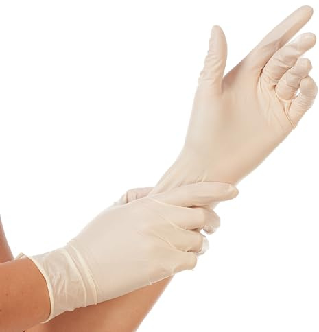 FRANZ MENSCH 1000 Stück Hygostar Latexhandschuhe Sense | puderfrei, natur, 8/M, L: 24 cm, Karton, Einweghandschuhe, Latexhandschuhe, Putzhandschuhe
