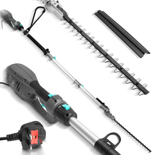 Bluemars Heavy Duty 1100W Pole Hedge Trimmer - 2.6m Long Reach Telescopic Extendable Cutter For Hedges, Bushes, Branch, Shrub - 10m Cable, Adjustable Head, 45cm Dual Action Blades,20mm Tooth Spacing