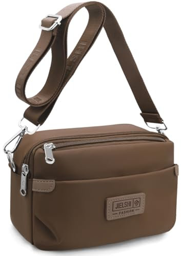 REETEE Umhängetasche Damen Wasserdicht Nylon Kleine Handtasche Damen mit Vielen Fächern Crossbody Bags Handytasche zum Umhängen Klein Schultertaschen mit Verstellbar Abnehmbar Breiter Gurt (Kaffee)