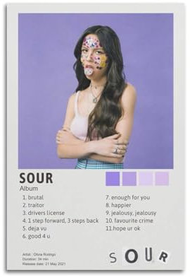 Olivia Rodrigo SourAlbum-Poster, Kunstdekoration, Wandposter, Innenposter, Druckdekoration, Bar, Restaurant, Dekoration, Ästhetik, Poster, Wohnzimmer, 30 x 45 cm, ungerahmt, 20