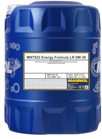 MANNOL 7922 Energy Formula LR Motoröl 0W-30 für Jaguar Land Rover, 20L | Synthetisches Motorenöl für Benzin- und Dieselmotoren, ACEA C2, Ford WSS-M2C950-A, schützt vor Verschleiß