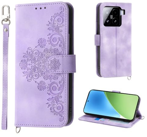 Auslbin Cover per Xiaomi 15 5G 6.36, Slot a 5 Carte Custodia per Xiaomi 15 5G Protettiva in pelle PU Stile Fiore Vintage, Viola