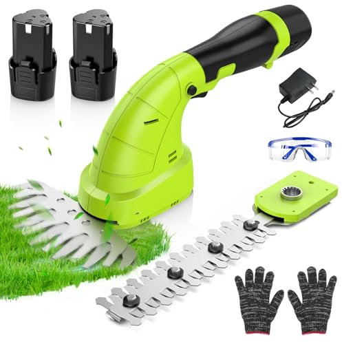 12V Tagliasiepi a Batteria 2 in 1 Elettriche Tosaerba per Arbusti Erba Prato con 2 pezzi Batteria da 1500mAh e Caricatorecari Forbici da Giardino Elettriche con 2 Lunghezze di Lama Larghezza di Taglio