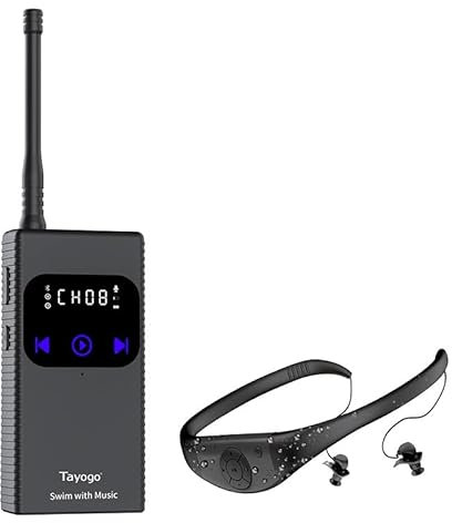 Tayogo Cuffie da nuoto + trasmettitore wireless + cuffie intrauricolari impermeabili lettore MP3 e ricevitore per Spotify, Amazon Music