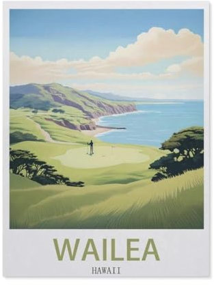 1000 Teile Puzzle Für Erwachsene Und Kinder,Wailea Hawaii Vintage-Reiseposter Golf,Stressabbau Herausforderung Bodenpuzzle DIY Home Wanddekoration(50x70cm)-AW21