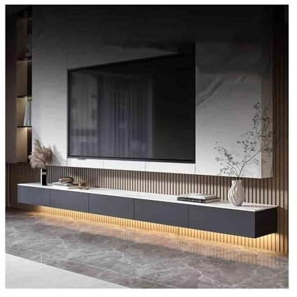 FUHAI-666 Meuble TV Meuble TV Flottant Mural avec tiroirs de Rangement, Centre de Divertissement Flottant Moderne et étroit avec Bureau en Ardoise for Salon, Chambre à Coucher Banc TV(200cm)