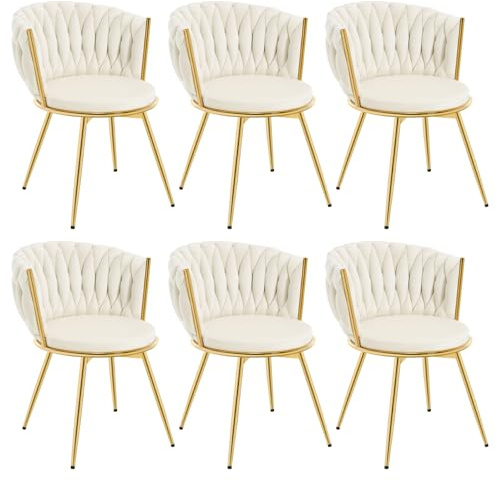 WOLTU Esszimmerstühle 6er Set, ergonomisch, 360° drehbar, Beige | Küchenstühle mit Metallrahmen, Samtsitz, für Küche Wohnzimmer Balkon