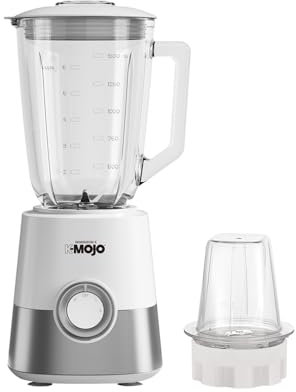 Bargain Shack Glass Jug Blenders Electric 1.5L Capacity 2 Speed Setting, 600W, Stainless steel 6‐leaf blade Smoothie Maker Frozen Fruit, Nuts & Ice (White, Blender & Grinder Glass Jug)