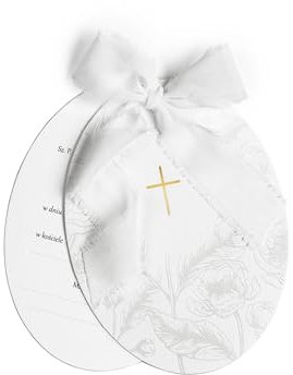 PartyDeco Einladungskarten mit Umschlag 14x11cm Kommunion 10er Set - Kommunionseinladung mit polnischem Text - Einladung zur Erstkommunion - Weiß