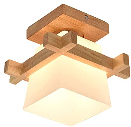 STOBOK Japanische Holz Deckenleuchte E27 Moderne Kreative Innenbeleuchtung | Einzelner Lampenkopf, Weißes Glas, für Schlafzimmer und Restaurant, Dekorative Lichtlösung