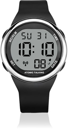 MAUJOY Atomic Talking Watches for The Blind,LCD Large-Digit Display for Intuitive Viewing, Automatic Time Calibration, 4 Major U.S. Time Zones, Suitable for The Elderly, Visually Impaired