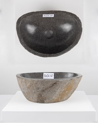 Naturstein Waschbecken 40 cm ovales in grau von WOHNFREUDEN - Mit Unikatauswahl