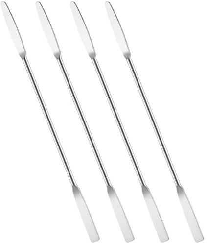 Andibro Lot de 4 mini spatules de laboratoire en acier inoxydable à double extrémité avec pointe carrée et ronde - Idéales pour mélanger les cosmétiques, la cuisine et le laboratoire (15 cm) (4)