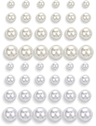 48 Paar Perlen Ohrringe Damen, Hochzeit Perlenohrringe Groß und Klein Perlen Set, Braut Kunstperlen Ohrstecker Runde Perle Ohrringe für Damen Frauen Brautparty Geburtstag (Weiß, Beige)