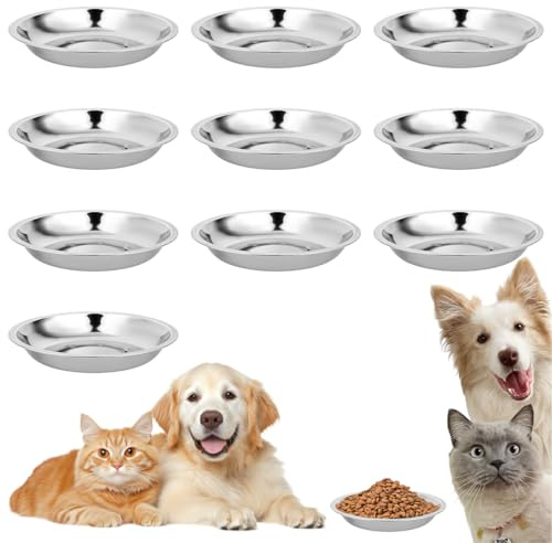 Katzennapf Edelstahl, 15 cm, Flach, Rund, 10 Stück | Rutschfest, Fallfest, Leicht zu Reinigen, Für Kleine Hunde und Katzen