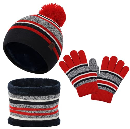 LACOFIA 3 Stück Kinder Mütze Schal Handschuhe Set Jungen Mädchen Strickmütze Beanie Hut Winterset für Kinder 2-7 Jahre