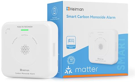 Heiman Detector de Monóxido de Carbono Inteligente Matter (Hub requerido) - Detector CO para SmartThings & Home Assistant, Certificado en 50291, Pilas reemplazables, Sensor de 10 años, 85dB