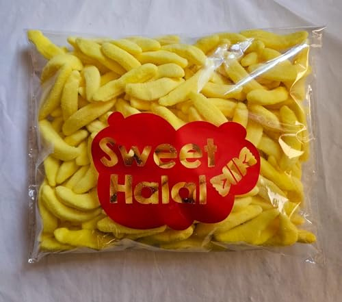 Bonbons BANANES JAUNES Gélifiés Halal Assortis, Sachet 1kg, Multicolore sucré, Goût BANANE, 180 Pièces, Texture Lisse, Format Familial pour Fête et Evènement