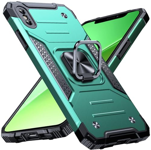 Anqrp Heavy Duty Case for iPhone X/XS Case with Enhanced Ring Holder Grip Stand, Military Grade Shockproof Rugged Drop Protective Silicone Hard iPhone X/XS Phone Case Cover, Dark Green