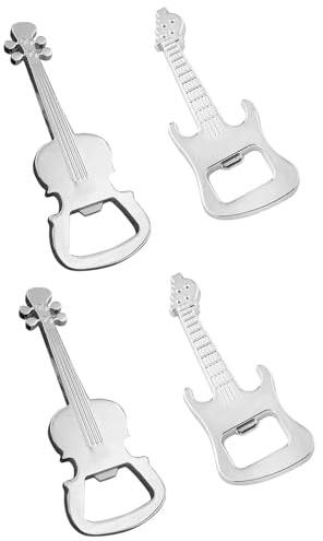 HOMSFOU Ouvre-Bouteille Guitare 4 Pièces, Alliage de Zinc, Porte-Clés Manuel, Décapsuleur Forme Violon, Accessoire pour Fêtes et Amateurs de Musique
