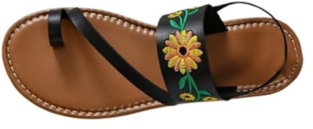 ZTFYKLIN Chaussures De Plage Femme Pied Large Women's Summer on Sandals Size Outdoor Flat Embroidered (Black, 37) Chaussure Compensee Grande Taille 43 Beige Heels Brown Shoes Women Ete Sandale