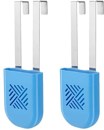 Soporte Tanque Inodoro, Soporte Colgante Blanco con Doble Gancho & Diseño Multi-Agujero Se Adapta a la Mayoría Tanques Inodoro Estándar Fácil Instalación (Azul)