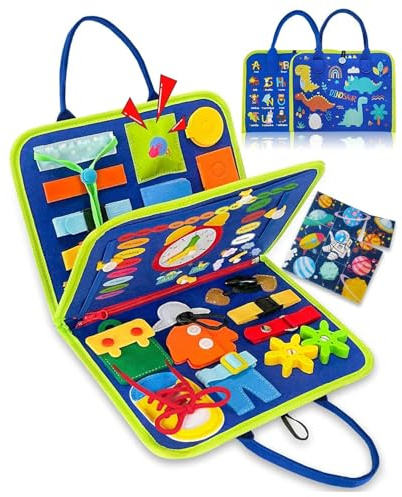 Montessori-Arbeitsbuch für Kleinkinder im Alter von 1 bis 6 Jahren, pädagogisches Baby-Arbeitsbuch mit 25 Lernspielen, Reißverschluss und Knöpfen, zum Üben des Alphabets und der Uhr, Spielzeug für