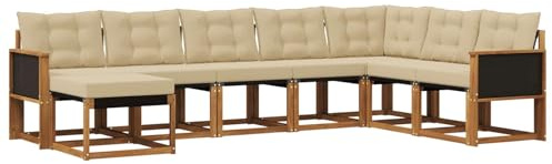 vidaXL Outdoor-Sofagarnitur mit Kissen 8 pcs Natur und Beige, Garten Sofa, modernes Ecksofa, Robustes Sitzmöbel, Möbel für Terrasse, gemütliche Lounge