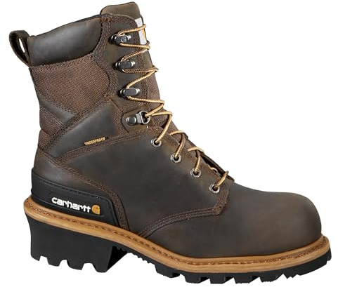 Carhartt 8” Waterproof Leather Logger Boot – Composite Toe Work Boots for Men with Goodyear Welt, Slip-Resistant Outsole, EH Rated – Crazy Horse Brown - 11 Wide