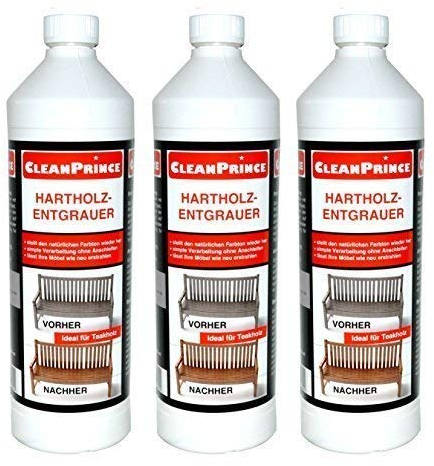 3 x 1 Liter Hartholz Entgrauer Holz Teakholz Bankirai Reiniger Farbe intensivieren Holzgrau Hartholzentgrauer CleanPrince