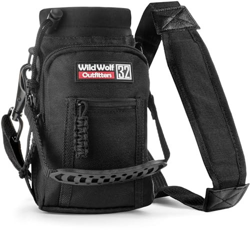Wild Wolf Outfitters Tasche für Trinkflasche Molle Flaschenhalter Rucksack mit Verstellbarem Gurt und 2 Taschen | Erlaubt Hand Freies Tragen, Schützt und Isoliert Deine Flasche (Schwarz, 1L)