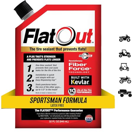 FlatOut Tire Sealant Sportsman Formula - Prevent Flat Tires, Seal Leaks, Contains Kevlar, 32-Ounce Bag, 1-Pack