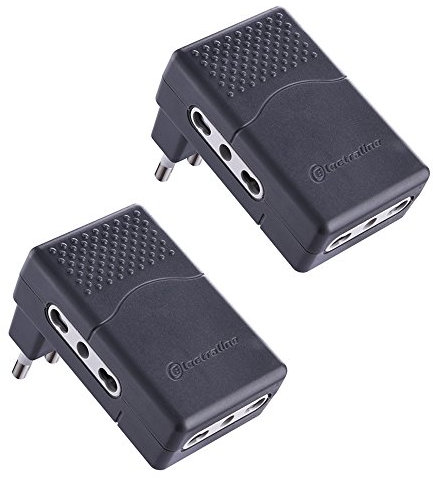 Electraline MULTIPRESA 92307 - Juego de 2 adaptadores triples bivalentes de 3 plazas, 10/16 A, Enchufe Grande 16 A, Color Negro