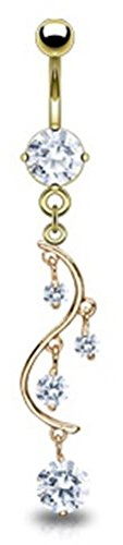 beyoutifulthings Bauch-nabelpiercing Wein-Rebe Set 1,6mm 10mm Nabel-Piercing Chirurgenstahl Bananabell Zirkonia 14 Karat Vergoldet Clear Pink Aqua