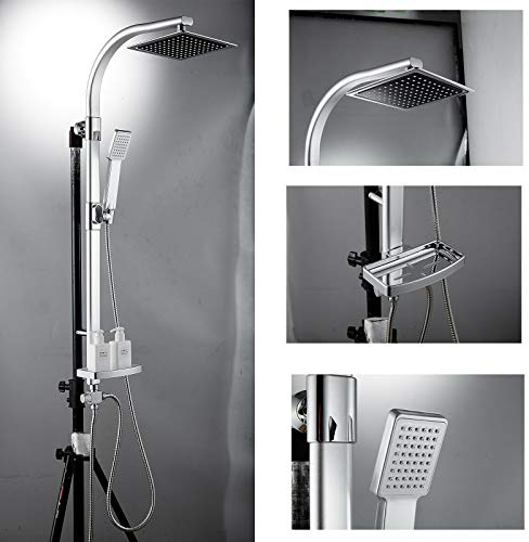 Duschsystem mit Duscharmatur eckig Regendusche Duschset Dusche inkl. Handbrause, Regenbrause Modern Design Chrom Duschset Duscharmatur
