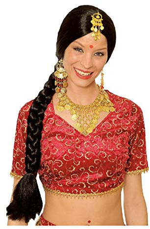 narrenkiste K11273901 schwarz Damen Bollywood Flamenco Spanierin Inderin Zopf Perücke