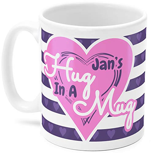 Jan Mug, Cup, Jan's Hug in A Mug, (Pink and Purple)