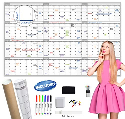 Extra großer trocken abwischbarer Wandkalender 60x38 Yearly