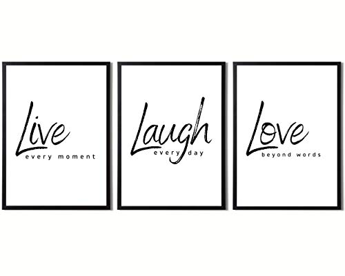 Moderne Home Decor Kunstdrucke | Inspirierende Wandkunst Live Laugh Love für Küche Schlafzimmer und Badezimmer