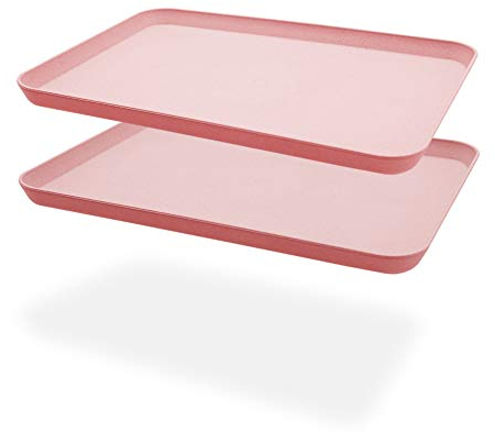 2 bandejas decorativas irrompibles para servir, ideal para cena, bandeja de té, bandeja de cama, bandeja de bar, bandeja de desayuno, bandeja de comida (rosa)
