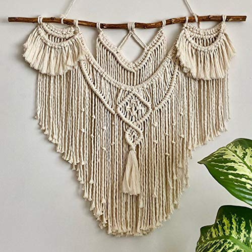 CBXSF Große Makramee Wandbehang Natürliches Treibholz Böhmisches Wanddekor Makramee Wandteppich Über dem Kopfteil Kunsthandwerk Beige Makramee Hochzeit Dekor,80cm B X 80cm L