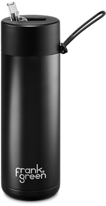 frank green Water Bottle – 595ml/20oz Metal Water Bottle with Straw Lid, Ceramic Insulated, Stainless Steel, Triple Wall Vacuum – Midnight Black by frank green