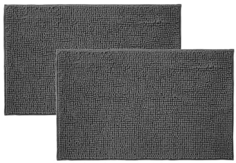 Allure Pack of 2 Bobble Chenille Bath Mat Non Slip 50 x 80cm - Soft, Absorbent, Easy Care (Charcoal Grey)