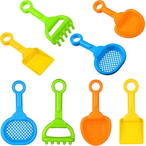 Skylety 8 Pcs Sand Shovels for Kids Beach Toys Plastic Rake Sifter,None
